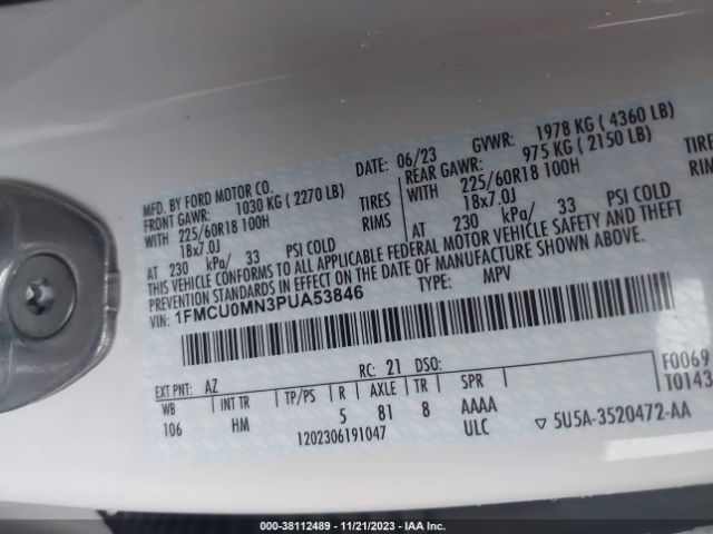 2023 FORD ESCAPE 1FMCU0MN3PUA53846 Photo 8
