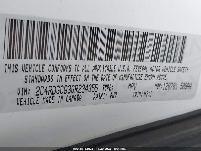 2C4RDGCG3GR234355 Dodge Grand Caravan Sxt