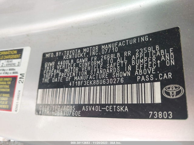 2011 TOYOTA CAMRY SE VIN: 4T1BF3EK8BU630276