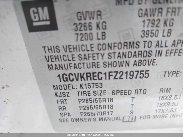 Chevrolet Silverado 1500 2lt 2015 1GCVKREC1FZ219755 Image 9