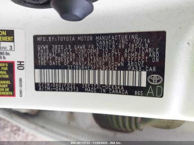 2015 TOYOTA COROLLA S PLUS VIN: 2T1BURHE3FC280254