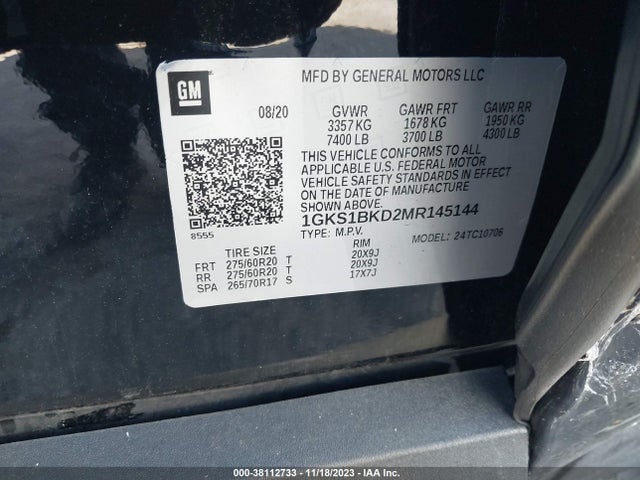GMC Yukon 2wd Slt 2021 1GKS1BKD2MR145144 Image 9