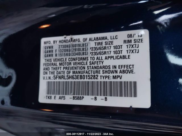 5FNRL5H63EB015282 Honda Odyssey Ex-l