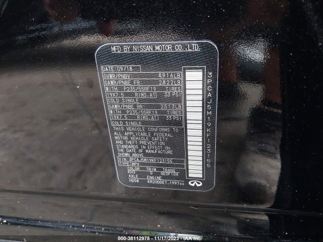 2019 INFINITI QX50 PURE VIN: 3PCAJ5M19KF123155