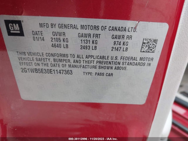 Chevrolet Impala Limited Lt 2014 2G1WB5E30E1147363 Image 9