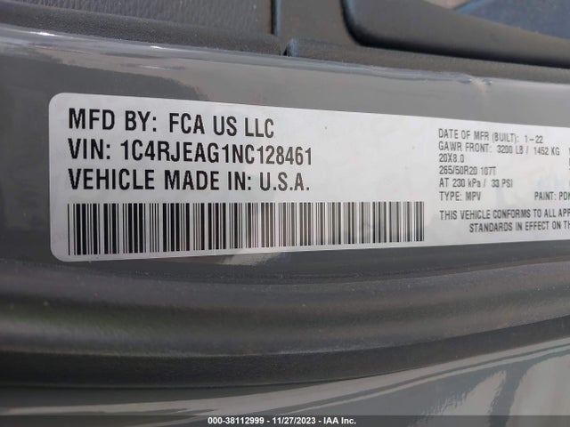 1C4RJEAG1NC128461 Jeep Grand Cherokee Wk Laredo X 4x2