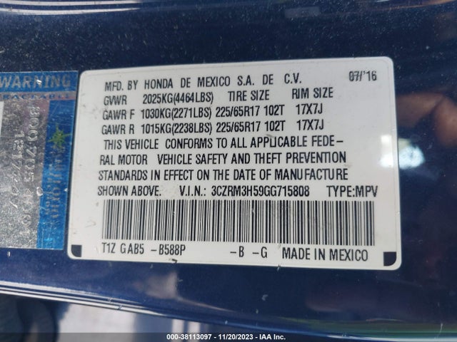 Honda CR-V EX 2016 3CZRM3H59GG715808 Image 9