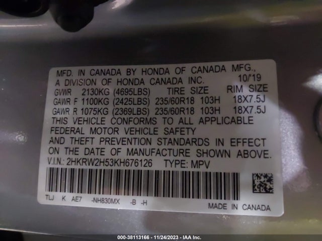 Honda CR-V EX 2019 2HKRW2H53KH676126 Image 9