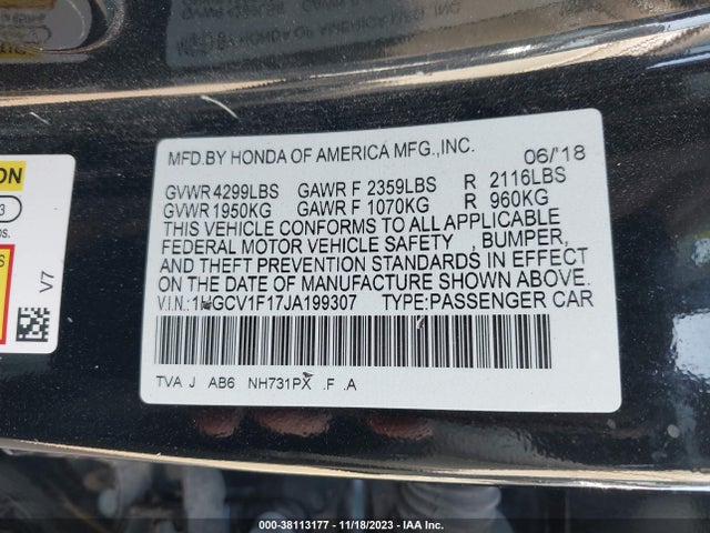 Honda ACCORD LX 2018 1HGCV1F17JA199307 Image 9