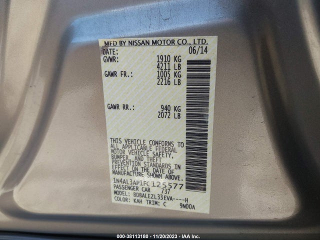 2015 NISSAN ALTIMA 2.5 S VIN: 1N4AL3AP1FC125577