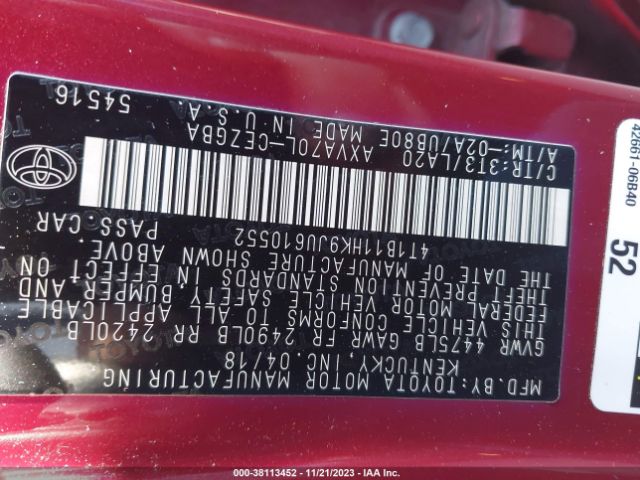 Toyota CAMRY XLE 2018 4T1B11HK9JU610552 Image 9