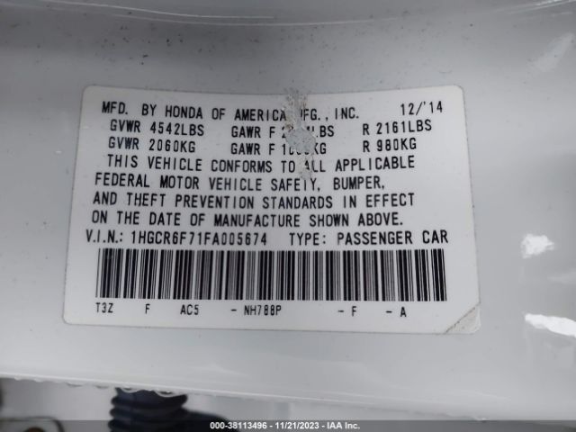 1HGCR6F71FA005674 Honda Accord Hybrid Touring