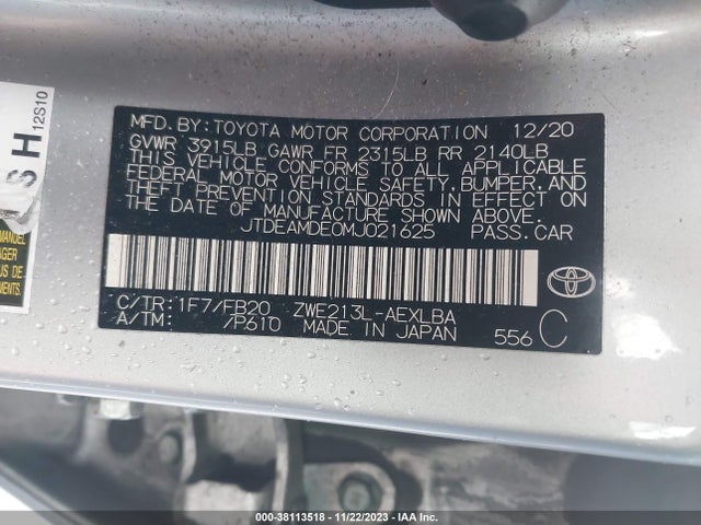 Toyota Corolla Hybrid Le 2021 JTDEAMDE0MJ021625 Image 9