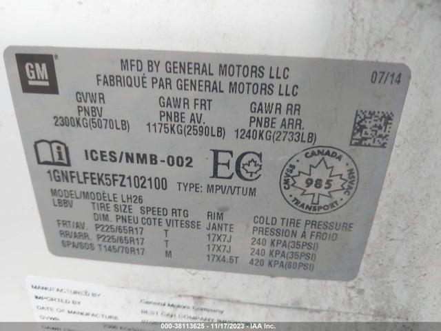 Chevrolet EQUINOX 1LT 2015 1GNFLFEK5FZ102100 Image 9