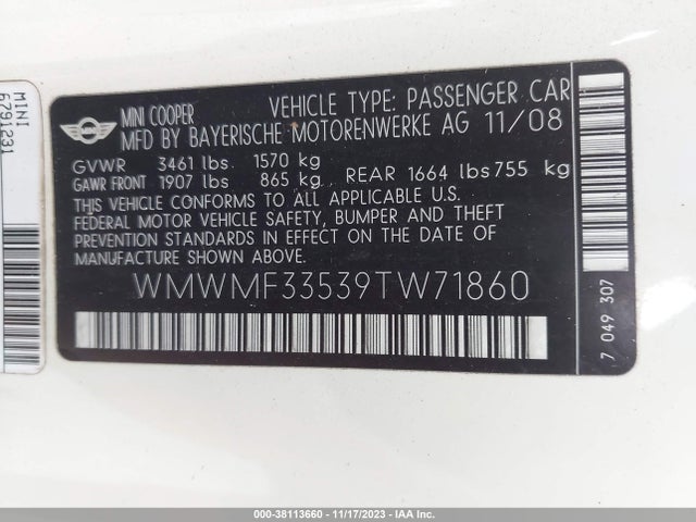 2009 MINI COOPER WMWMF33539TW71860 Photo 8
