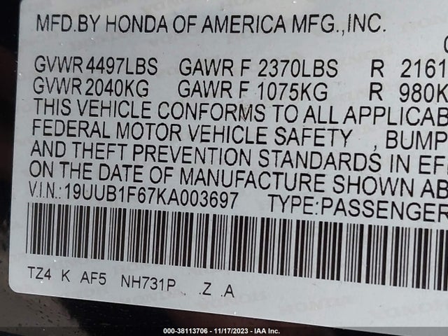 Acura TLX 2019 19UUB1F67KA003697 Image 9