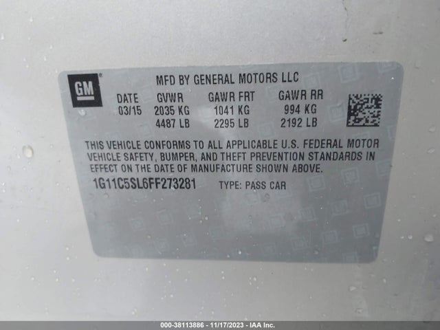 2015 CHEVROLET MALIBU 1LT VIN: 1G11C5SL6FF273281