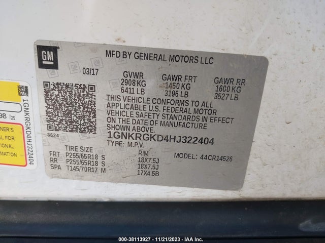 Chevrolet Traverse 1lt 2017 1GNKRGKD4HJ322404 Image 9