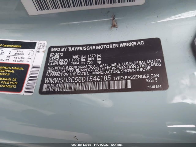 2013 MINI HARDTOP WMWSU3C56DT544185 Photo 8