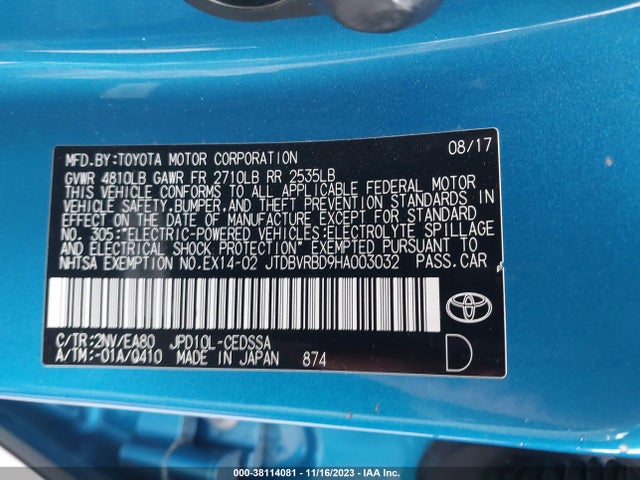 Toyota Mirai 2017 JTDBVRBD9HA003032 Image 9