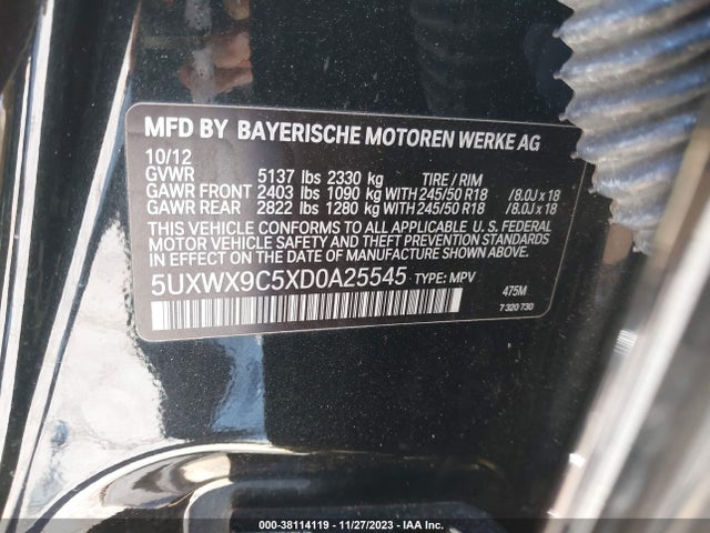 2013 BMW X3 XDRIVE28I VIN: 5UXWX9C5XD0A25545
