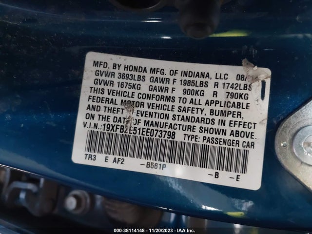 2014 HONDA CIVIC LX VIN: 19XFB2E51EE073798
