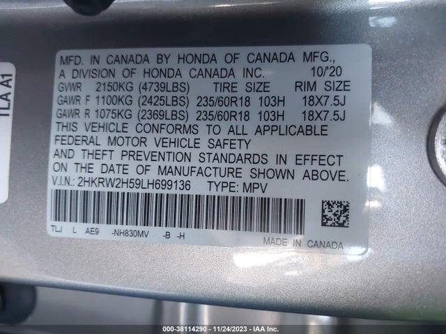 Honda Cr-v Awd Ex 2020 2HKRW2H59LH699136 Image 9
