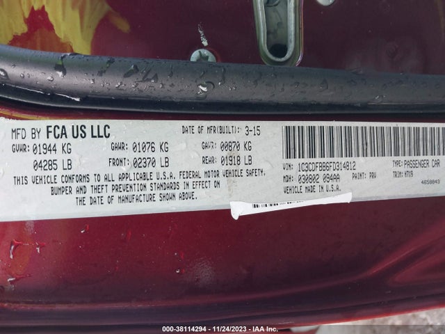 Dodge DART SXT 2015 1C3CDFBB6FD314812 Image 9