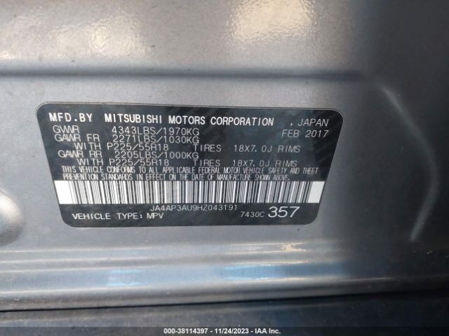 JA4AP3AU9HZ043191 Mitsubishi Outlander Sport 2.0 Es/2.0 Le