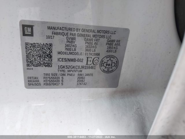 1GKS2GKC0JR159461 GMC Yukon Xl Slt