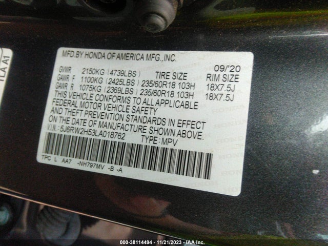 Honda Cr-v Awd Ex 2020 5J6RW2H53LA018762 Image 9