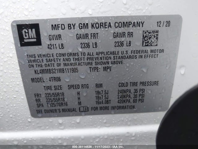 2021 BUICK ENCORE GX FWD PREFERRED VIN: KL4MMBS21MB111905