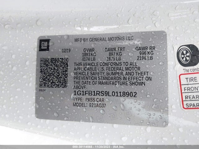 Chevrolet Camaro Rwd  1lt 2020 1G1FB1RS9L0118902 Image 9