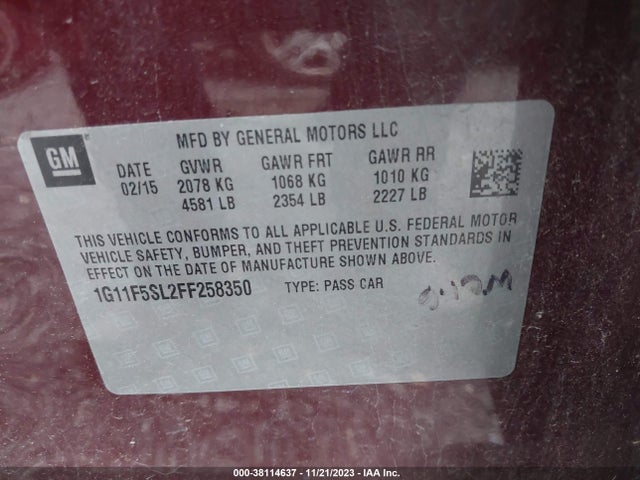 Chevrolet Malibu 1lz 2015 1G11F5SL2FF258350 Image 9