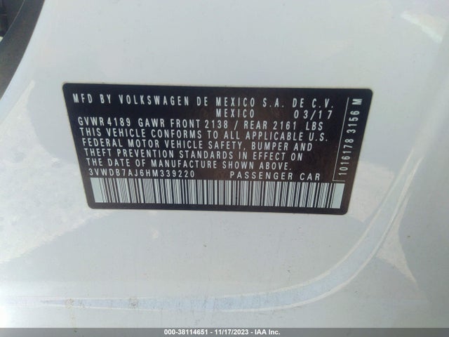3VWDB7AJ6HM339220 Volkswagen Jetta 1.4t Se