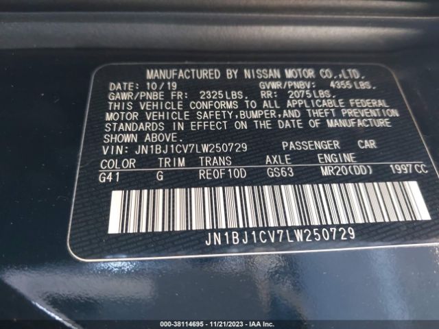 JN1BJ1CV7LW250729 Nissan Rogue Sport Sv Fwd Xtronic Cvt