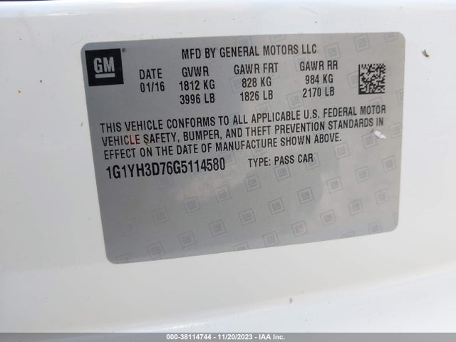 Chevrolet Corvette 1lt 2016 1G1YB2D79G5124063 Image 9