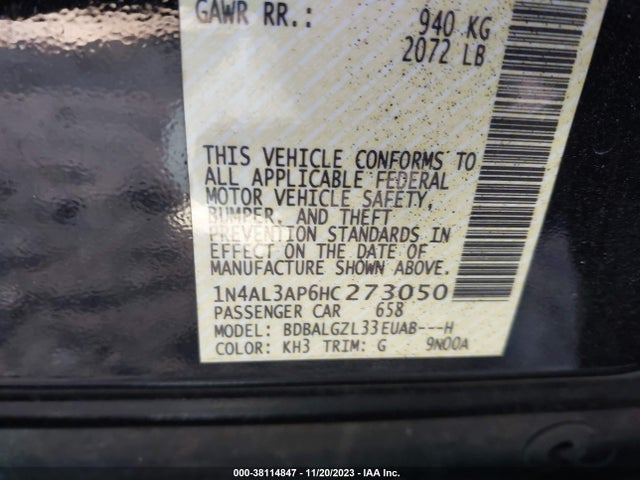 Nissan Altima 2.5 S 2017 1N4AL3AP6HC273050 Image 9