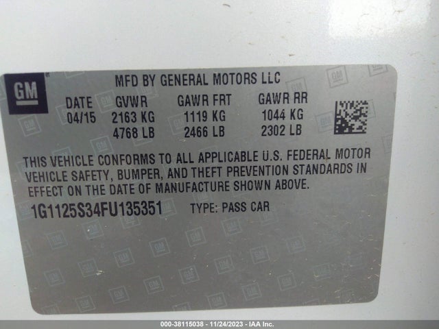 Chevrolet Impala 2lt 2015 1G1125S34FU135351 Image 9
