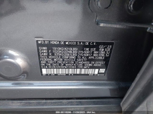 2023 HONDA HR-V AWD LX VIN: 3CZRZ2H39PM734984
