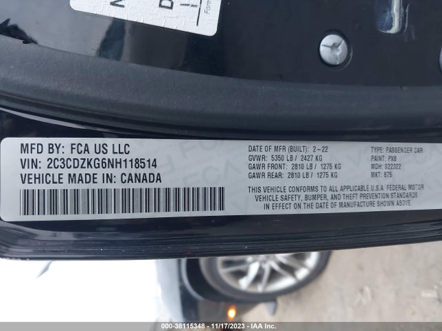Dodge Challenger Gt Awd 2022 2C3CDZKG6NH118514 Image 9