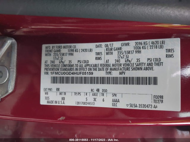 Ford ESCAPE SE 2017 1FMCU0GD4HUF05159 Image 9