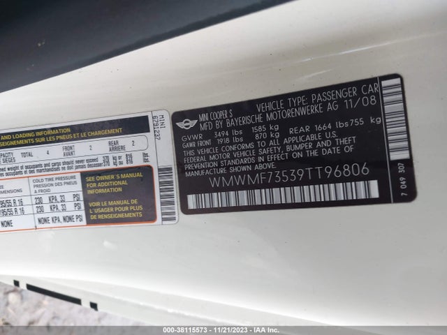 2009 MINI COOPER S WMWMF73539TT96806 Photo 8