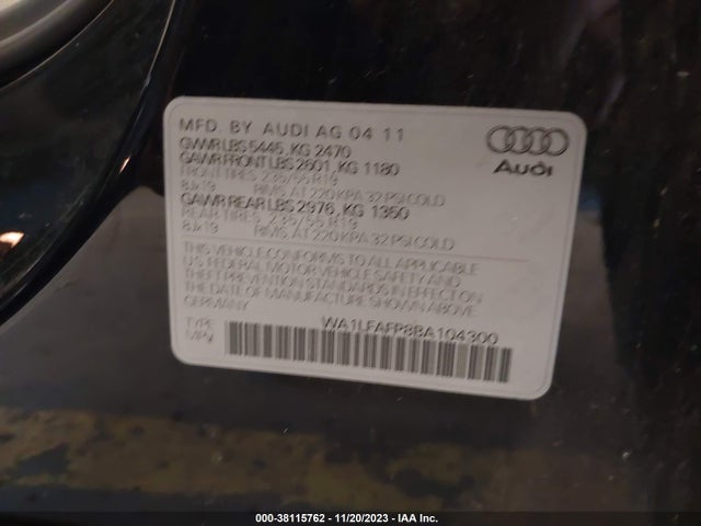 2011 AUDI Q5 2.0T PREMIUM VIN: WA1LFAFP8BA104300