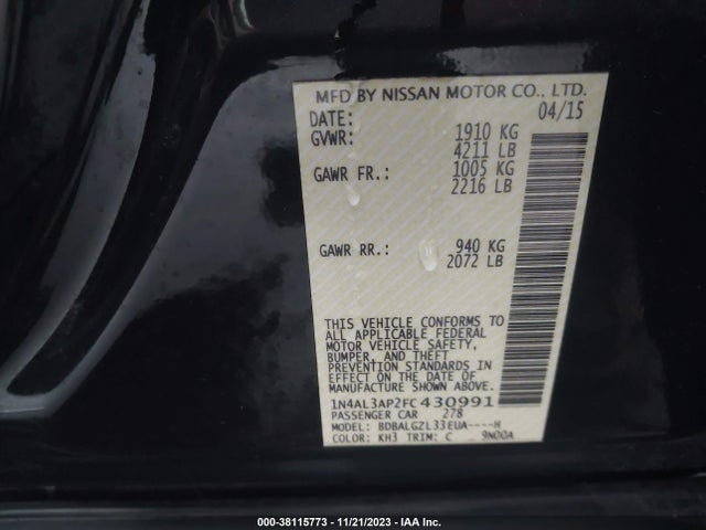 2015 NISSAN ALTIMA 2.5 S VIN: 1N4AL3AP2FC430991