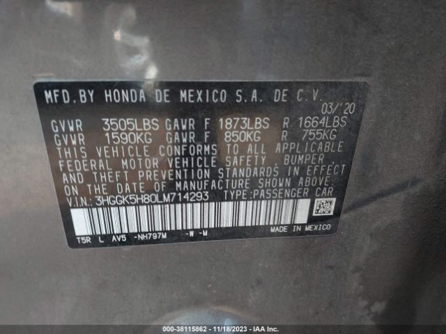 3HGGK5H80LM714293 Honda FIT EX