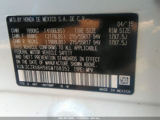 3CZRU6H58GM708352 Honda HR-V EX