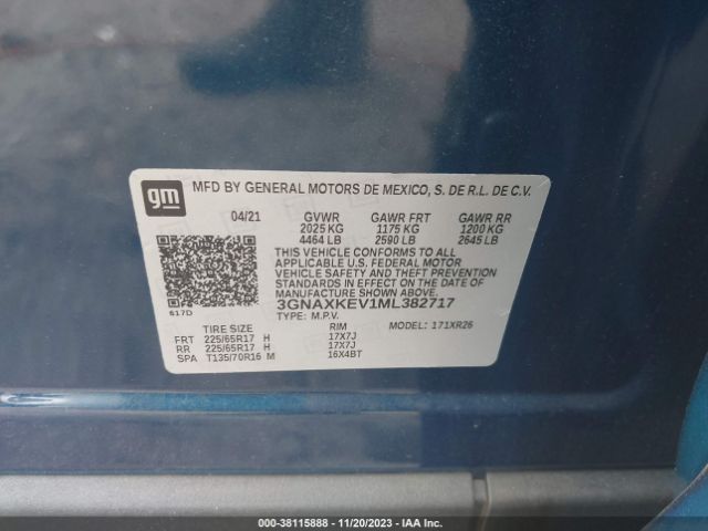 2021 CHEVROLET EQUINOX 3GNAXKEV1ML382717 Photo 8