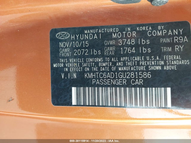 Hyundai VELOSTER 2016 KMHTC6AD1GU281586 Image 9