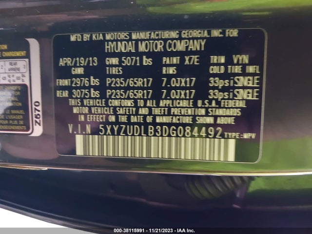 2013 HYUNDAI SANTA FE SPORT VIN: 5XYZUDLB3DG084492